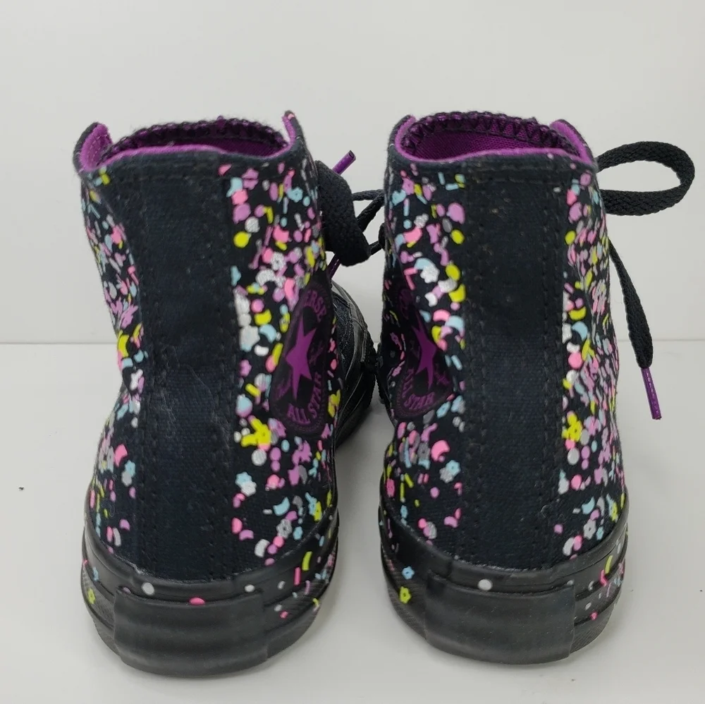Converse Confetti Hi Top Black Canvas Sprinkles Of Color Sneakers sz 13 Junior.